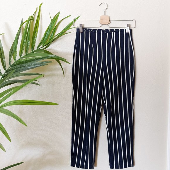 Reformation Navy Striped Cropped Pants - Picture 3 of 11